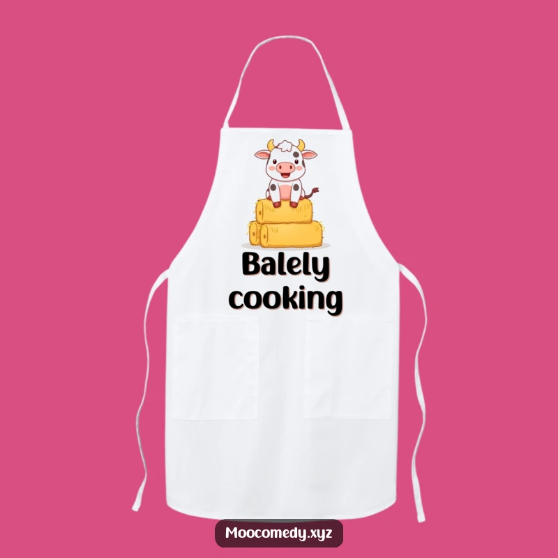 Funny Cow Balancing Hay Apron: Kitchen Humor for Farm-Inspired Cooks