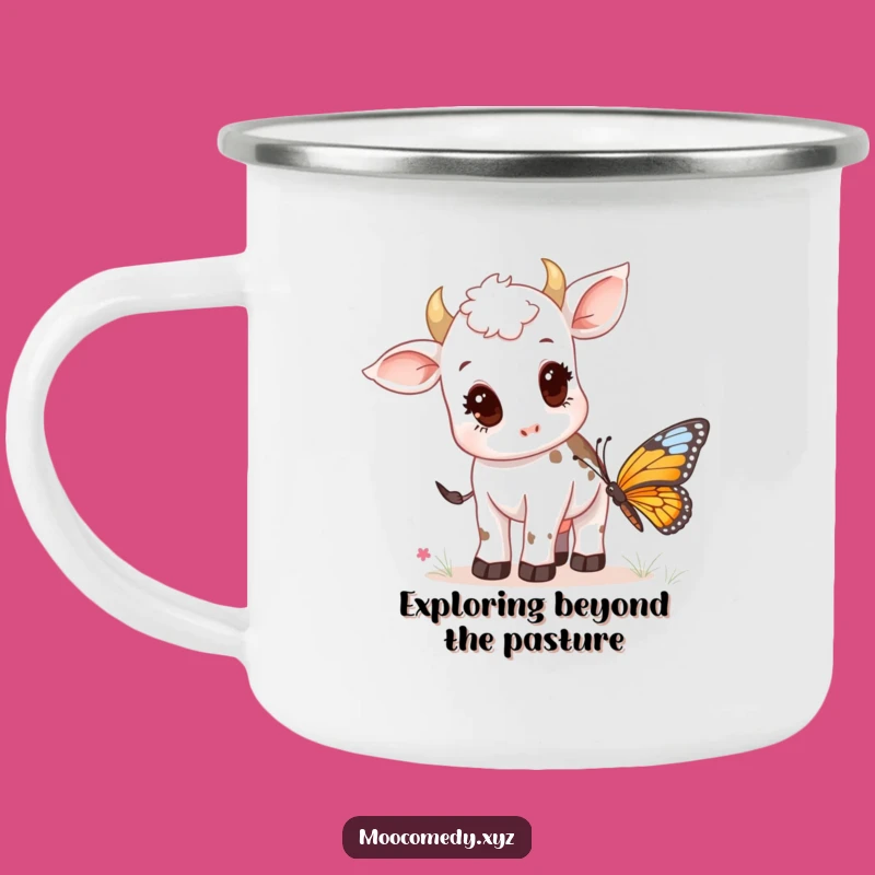 Funny Cow Calf & Butterfly Camping Mug: Rustic Humor for Outdoor Adventures