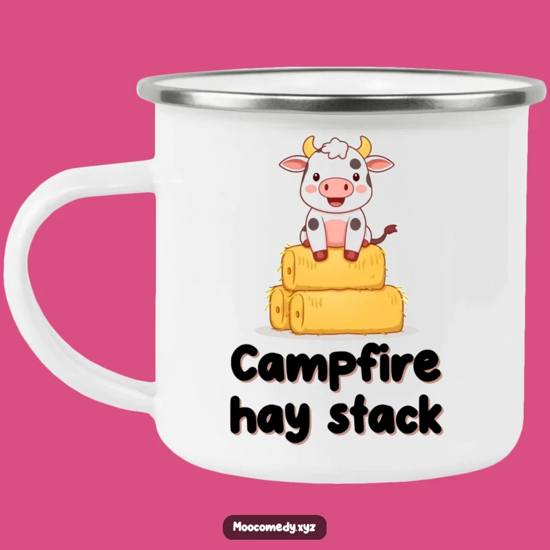 Funny Cow Balancing Hay Camping Mug: Rustic Humor for Your Outdoor Brew