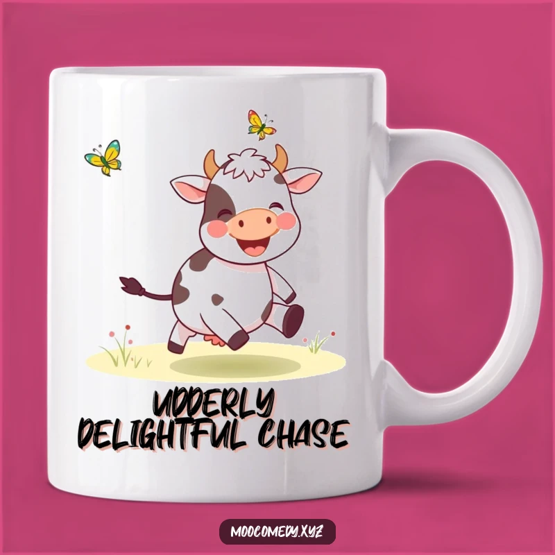 Funny Cow & Butterfly Mug: Joyful Cartoon Character Gift for Cow Lovers