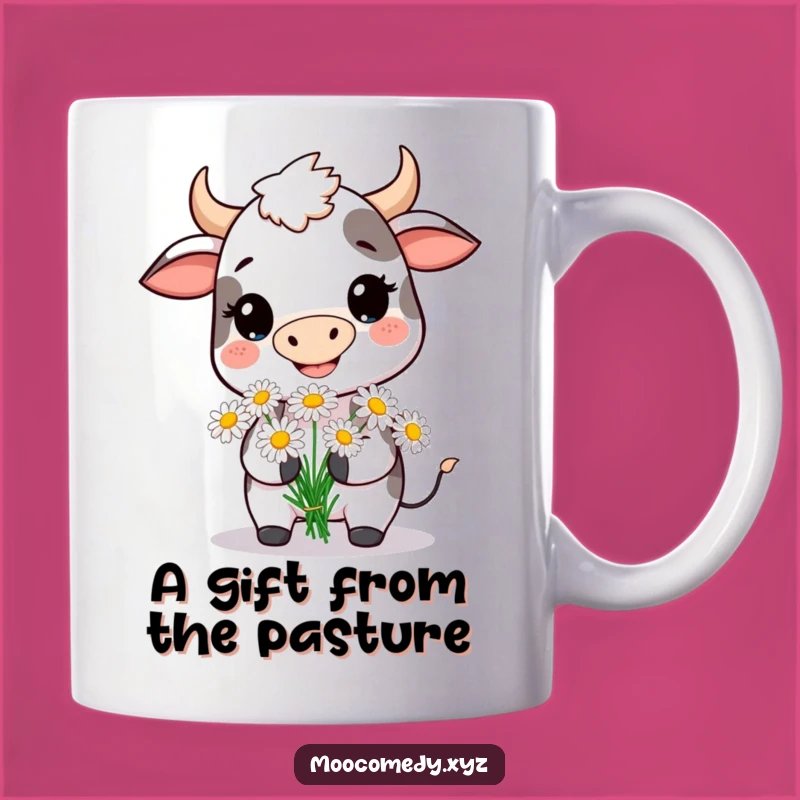 Funny Cow Daisy Bouquet Mug: Smiling Character Gift for Flower Lovers