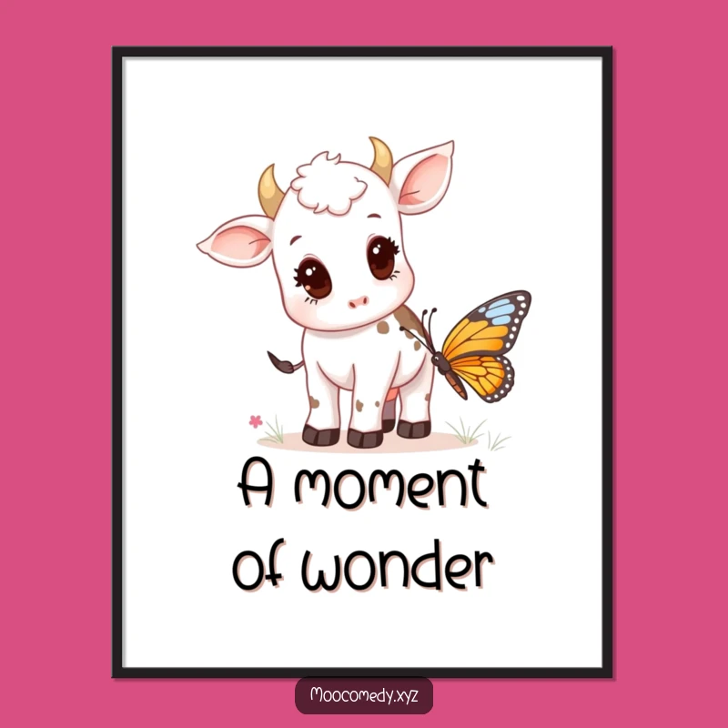 Funny Cow Calf & Butterfly Digital Art: Charming Farm Animal Decor for Walls