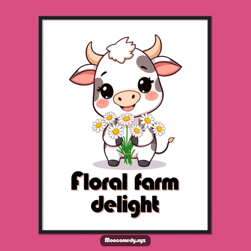 Funny Cow Daisy Digital Art: Smiling Character Print Gift
