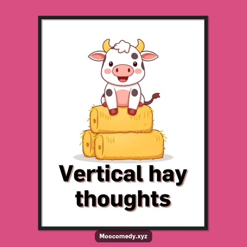 Funny Cow Balancing Hay Poster: Hilarious Farm Art for a Cheerful Home