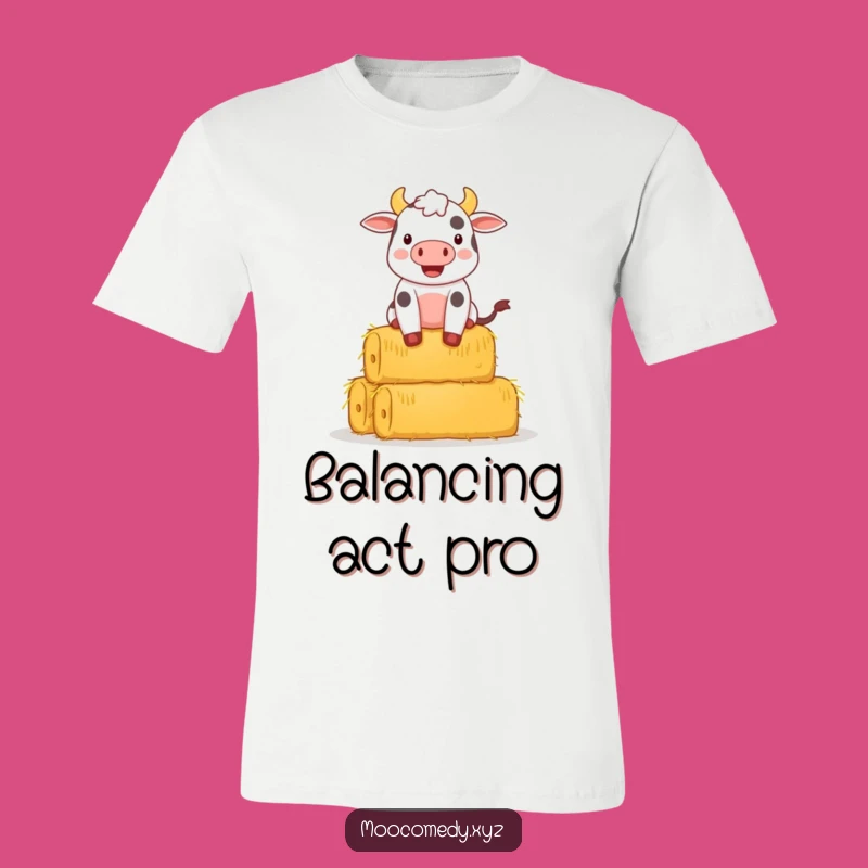 Funny Cow Balancing Hay T-Shirt: Goofy Farm Character Tee, Perfect Gift
