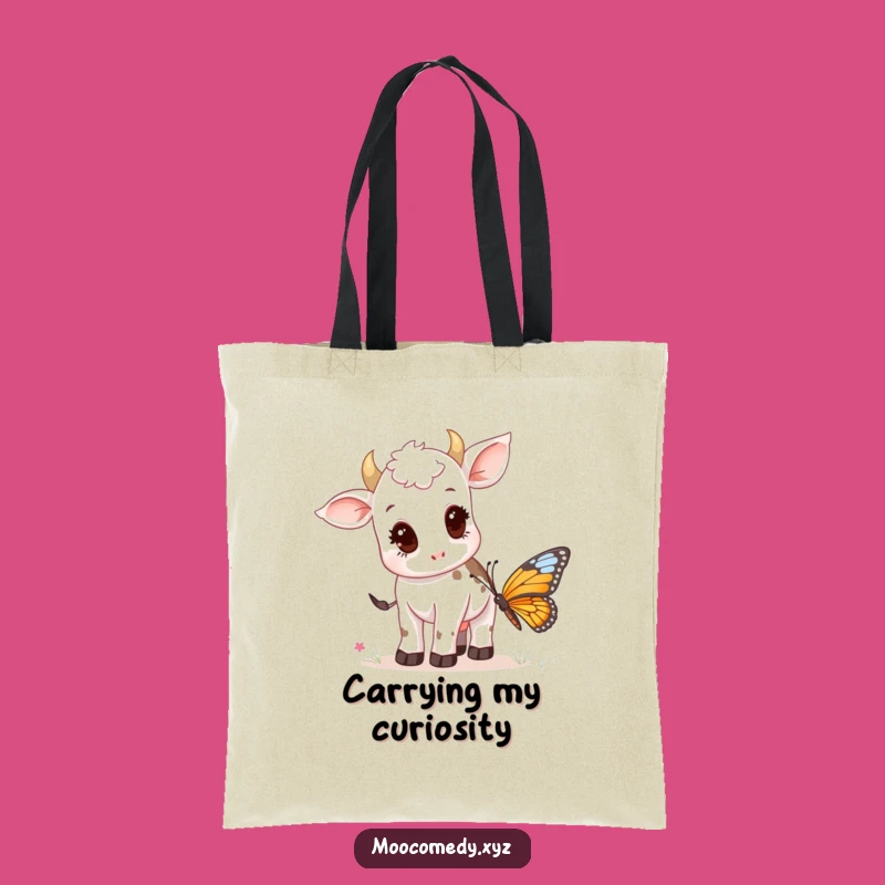 Funny Cow Calf & Butterfly Tote Bag: Stylish Farm Animal Graphic for Everyday